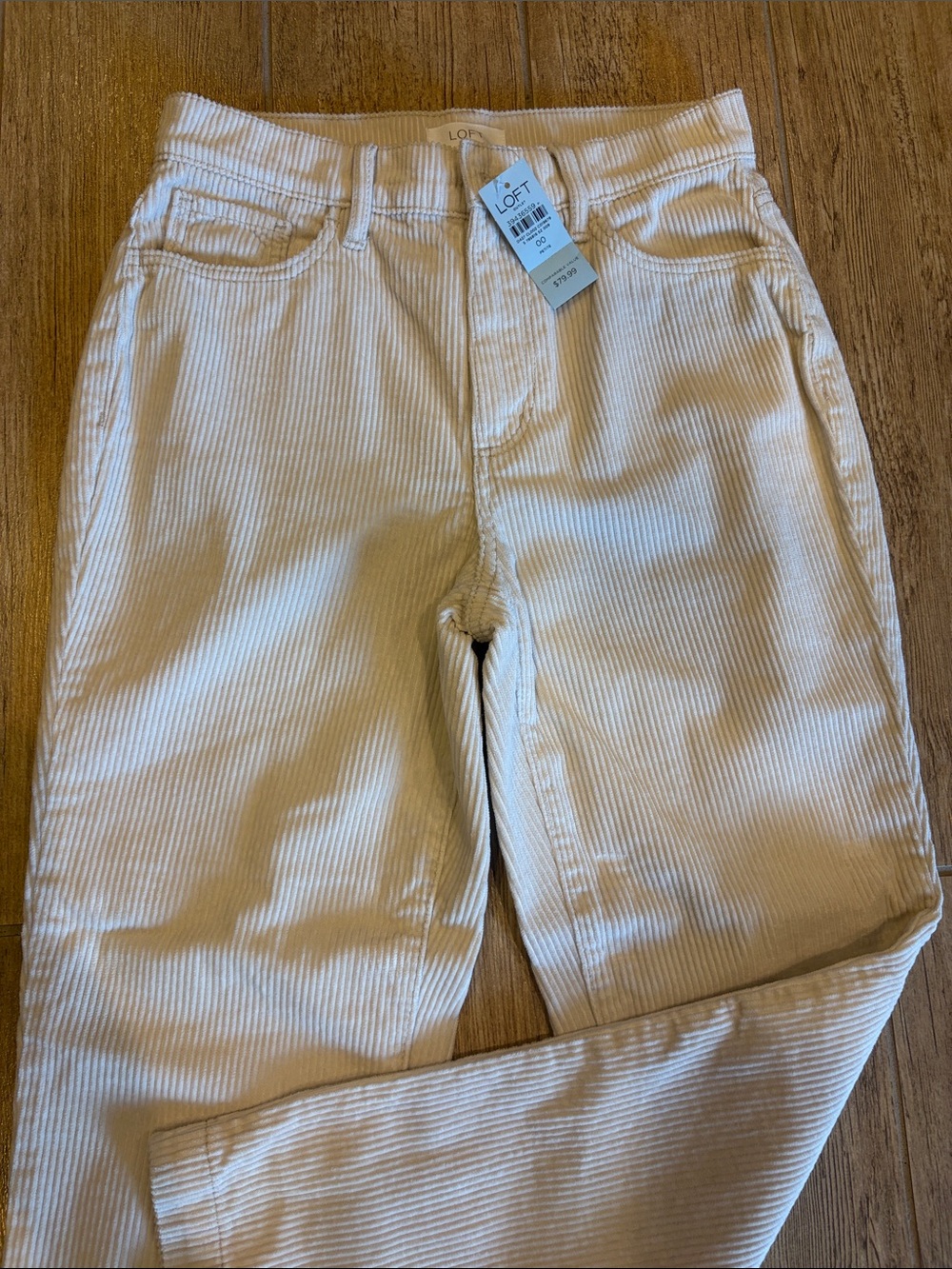 LOFT Cream Corduroy Straight-Leg Jeans